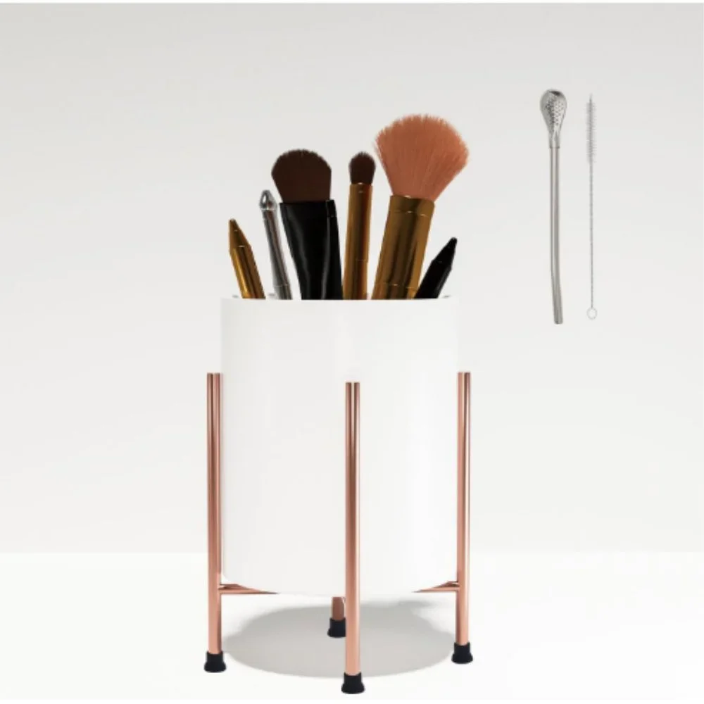 Makeup Brush Oragnizer - Pen/Pencil Holder - Small Flower/Planter Pot w/ Stand